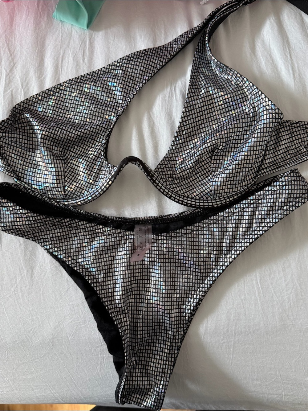 Holographic Black Mesh Bikini Set - Women Intimates